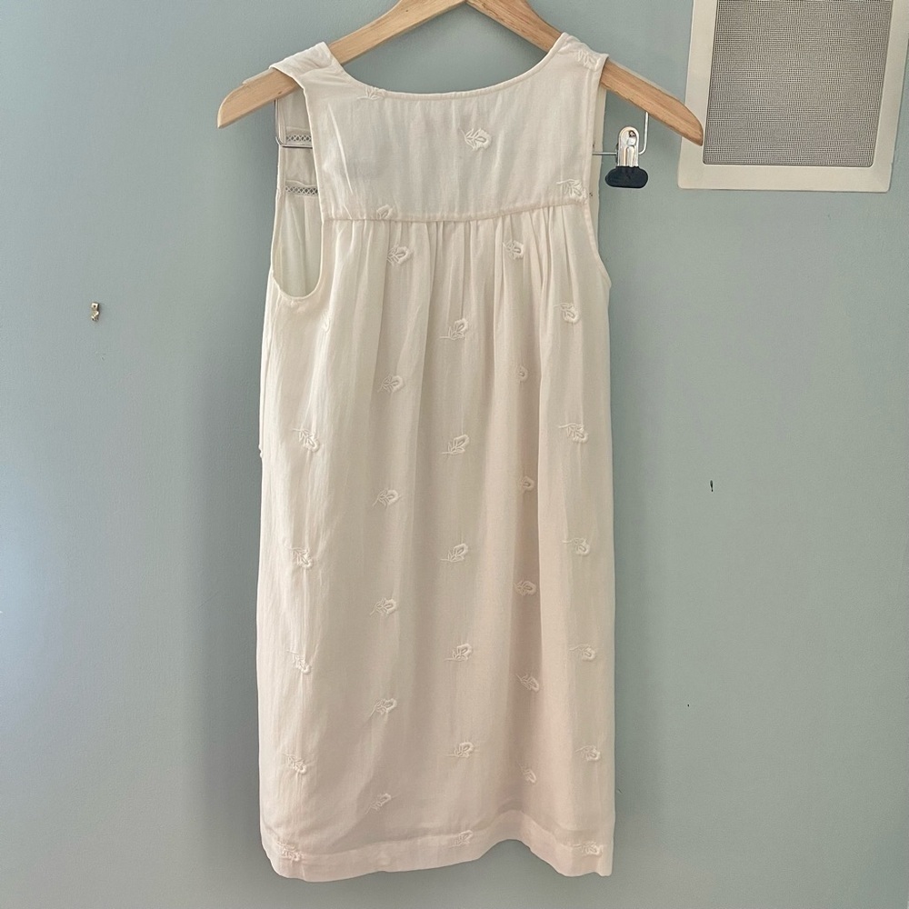 NWT Loft Embroidered Tassel Swing Mini Dress XS Petite Ivory Boho Cotton Blend - Picture 11 of 12